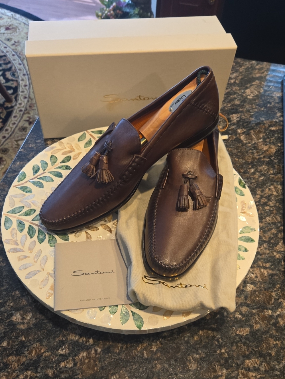 Santoni Warner-2 Brown Leather Tassel Penny Loafers